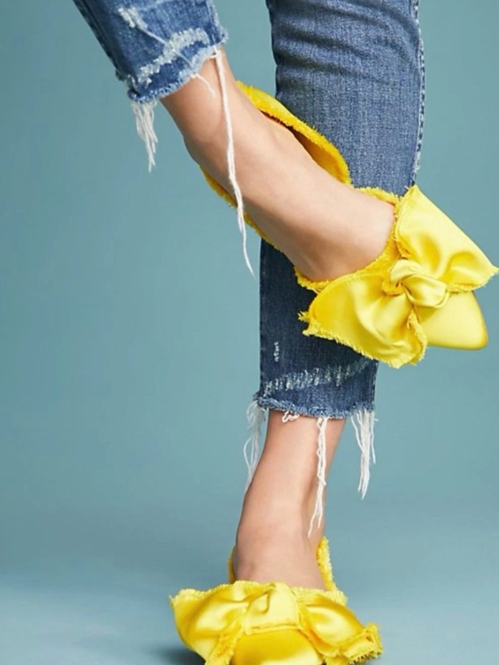 Anthropologie Seychelles Bright Yellow Bow Bed & Breakfast Shoes